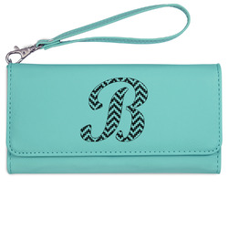 Pixelated Chevron Ladies Leatherette Wallet - Laser Engraved- Teal (Personalized)
