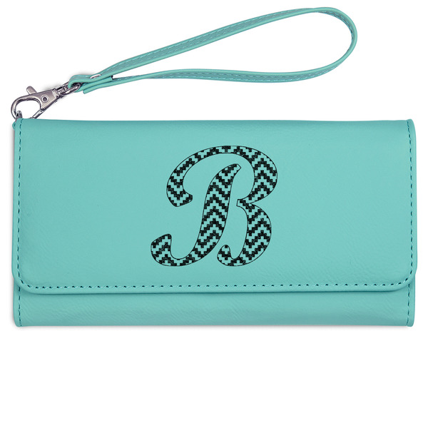 Custom Pixelated Chevron Ladies Leatherette Wallet - Laser Engraved- Teal (Personalized)
