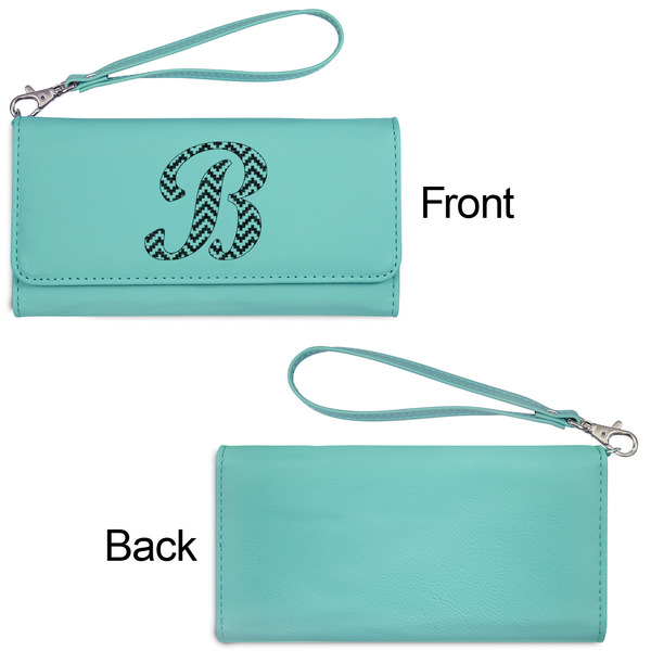 Pixelated Chevron Ladies Wallets - Faux Leather - Teal - Front & Back View
