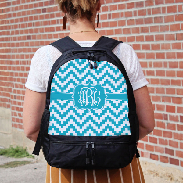 Pixelated Chevron Large Backpack - Black - On Back