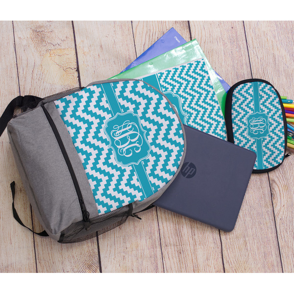 Pixelated Chevron Large Backpack - Gray - With Stuff