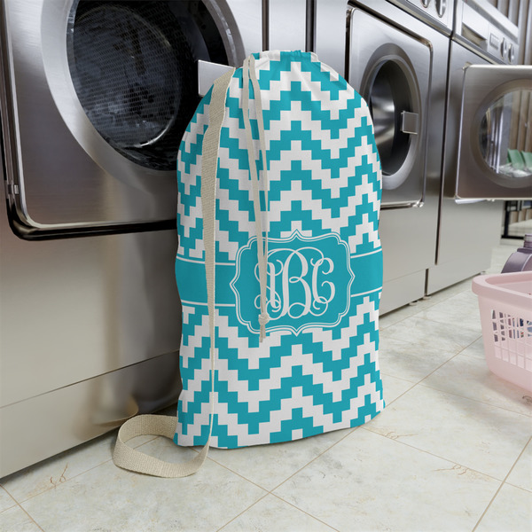 Pixelated Chevron Large Laundry Bag - In Context