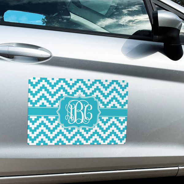 Pixelated Chevron Large Rectangle Car Magnets- In Context