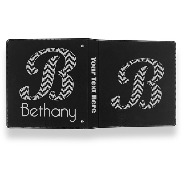Pixelated Chevron Leather Binder - 1" - Black- Back Spine Front View