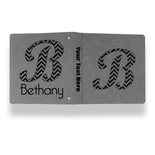 Pixelated Chevron Leather Binder - 1" - Grey - Back Spine Front View