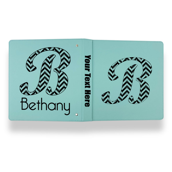 Pixelated Chevron Leather Binder - 1" - Teal - Back Spine Front View