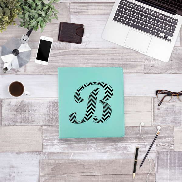 Pixelated Chevron Leather Binder - 1" - Teal - Lifestyle View