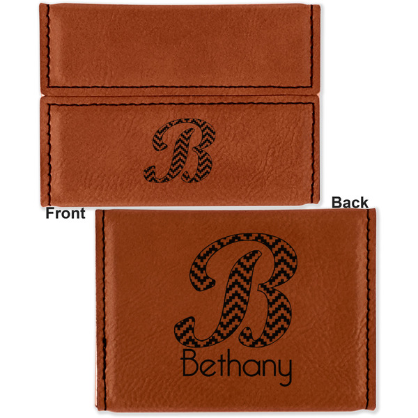 Pixelated Chevron Leather Business Card Holder - Front Back
