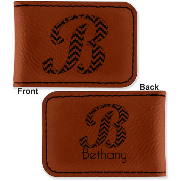 Pixelated Chevron Leatherette Magnetic Money Clip - Front and Back