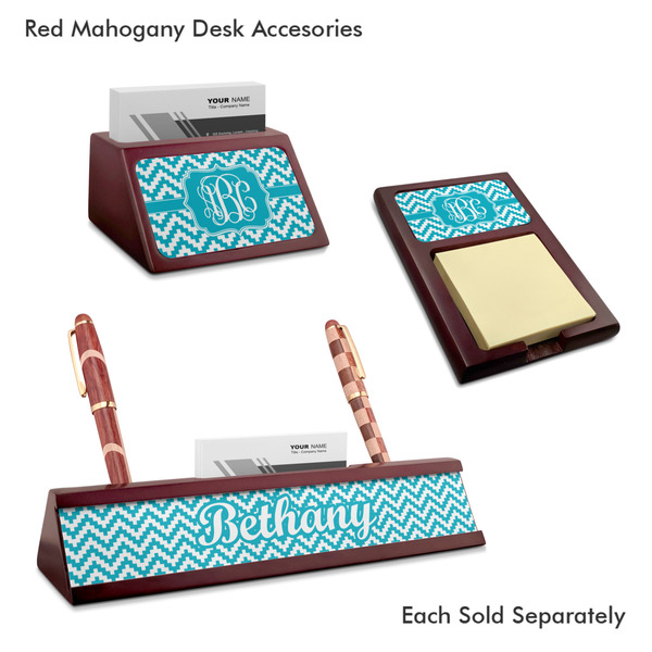 Pixelated Chevron Mahogany Desk Accessories