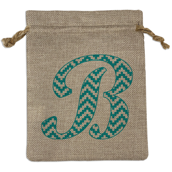 Custom Pixelated Chevron Medium Burlap Gift Bag - Front (Personalized)