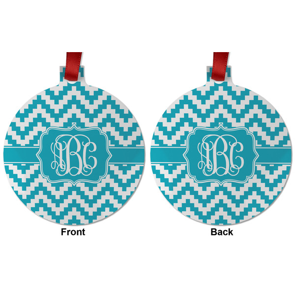 Pixelated Chevron Metal Ball Ornament - Front and Back