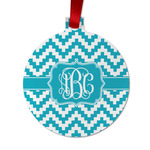 Pixelated Chevron Metal Ball Ornament - Double Sided w/ Monogram