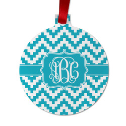 Pixelated Chevron Metal Ball Ornament - Double Sided w/ Monogram