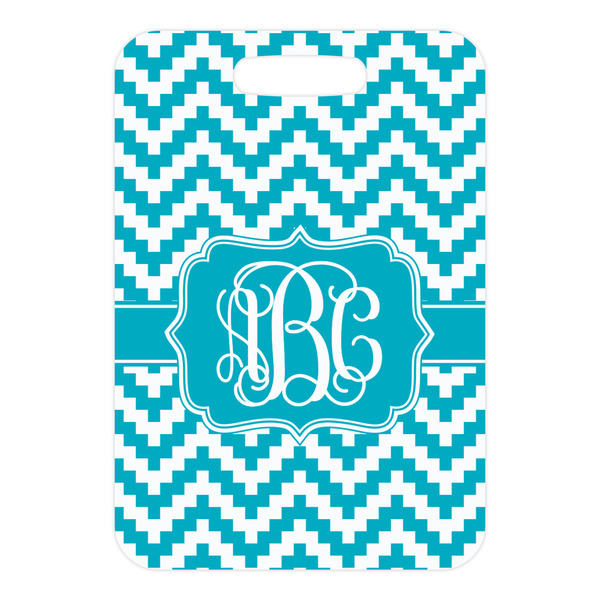 Pixelated Chevron Metal Luggage Tag - Front Without Strap