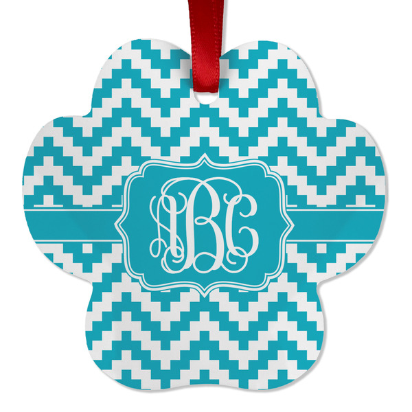 Custom Pixelated Chevron Metal Paw Ornament - Double Sided w/ Monogram