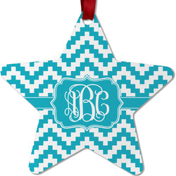 Pixelated Chevron Metal Star Ornament - Double Sided w/ Monogram