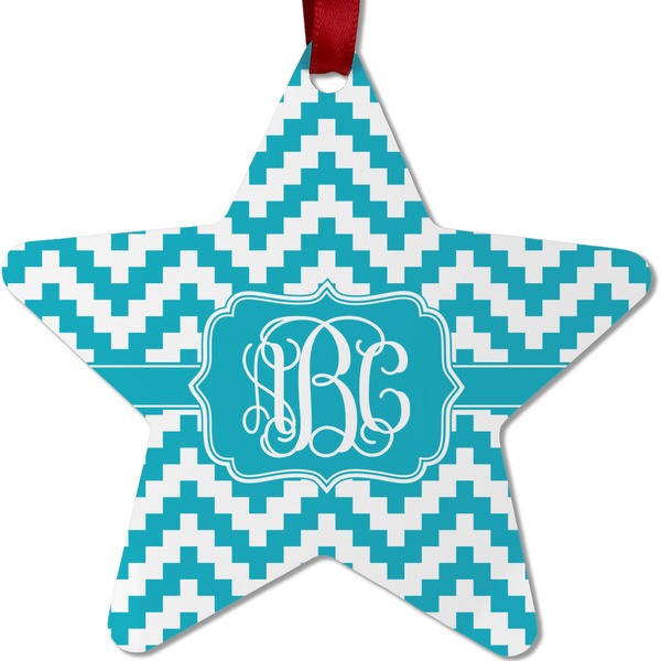 Custom Pixelated Chevron Metal Star Ornament - Double Sided w/ Monogram