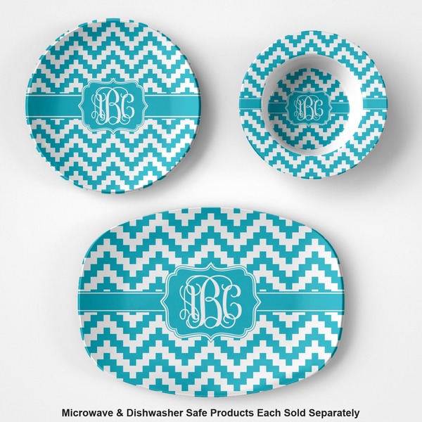 Pixelated Chevron Microwave & Dishwasher Safe CP Plastic Dishware - Group