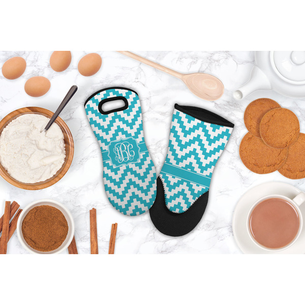 Pixelated Chevron Neoprene Oven Mitt - Lifestyle Image