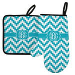 Pixelated Chevron Left Oven Mitt & Pot Holder Set w/ Monogram