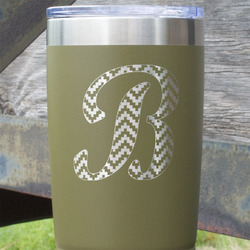 Pixelated Chevron 20 oz Stainless Steel Tumbler - Olive - Single Sided (Personalized)