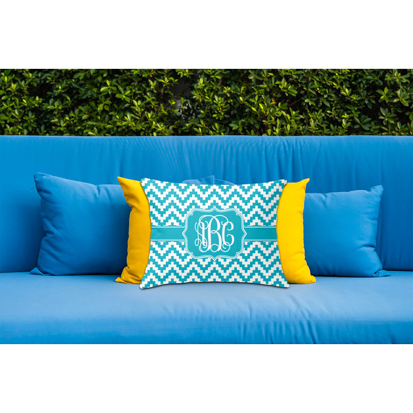 Pixelated Chevron Outdoor Throw Pillow  - LIFESTYLE (Rectangular - 20x14)