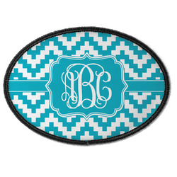 Pixelated Chevron Iron On Oval Patch w/ Monogram