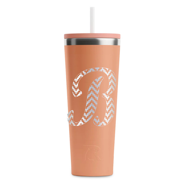 Custom Pixelated Chevron RTIC Everyday Tumbler with Straw - 28oz - Peach - Double-Sided (Personalized)