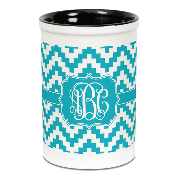 Custom Pixelated Chevron Ceramic Pencil Holders - Black