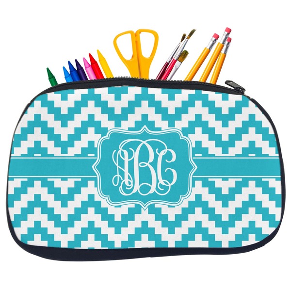 Custom Pixelated Chevron Neoprene Pencil Case - Medium w/ Monogram