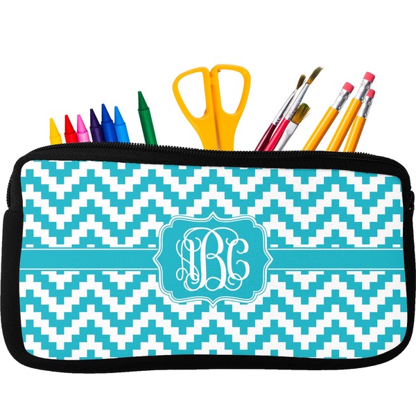 Custom Pixelated Chevron Neoprene Pencil Case - Small w/ Monogram