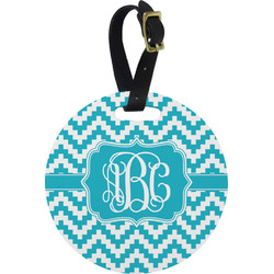 Pixelated Chevron Plastic Luggage Tag - Round (Personalized)