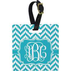 Pixelated Chevron Plastic Luggage Tag - Square w/ Monogram