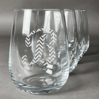 Pixelated Chevron Stemless Wine Glasses (Set of 4) (Personalized)