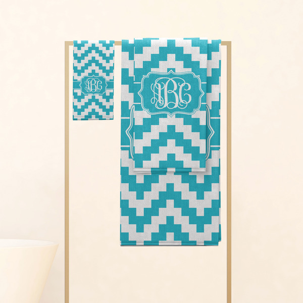 Pixelated Chevron Personalized Towel Set
