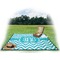 Pixelated Chevron Picnic Blanket - with Basket Hat and Book - in Use