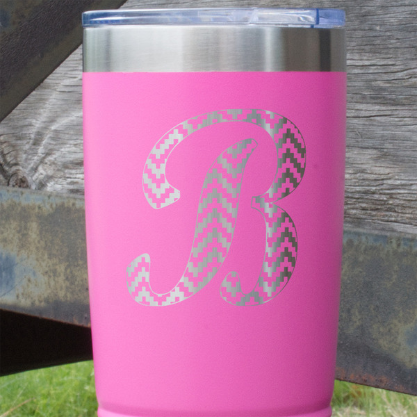 Pixelated Chevron Pink Polar Camel Tumbler - 20oz - Close Up