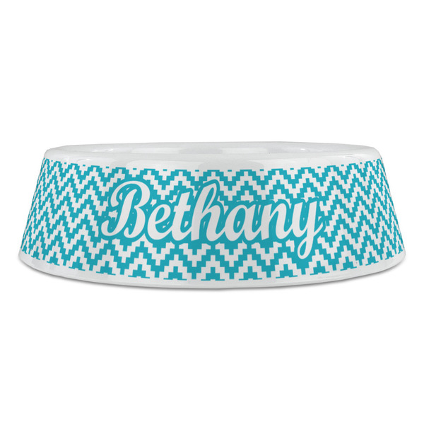 Pixelated Chevron Plastic Pet Bowls - Large - FRONT