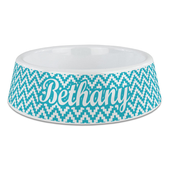 Custom Pixelated Chevron Plastic Dog Bowl - Large (Personalized)