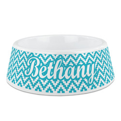 Pixelated Chevron Plastic Dog Bowl (Personalized)