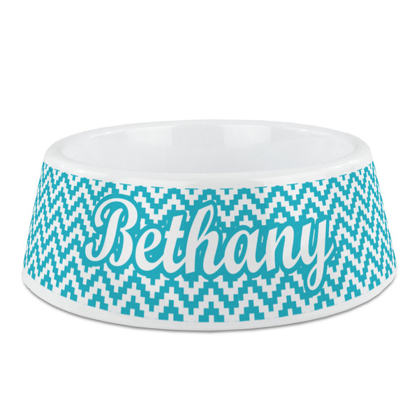 Custom Pixelated Chevron Plastic Dog Bowl - Medium (Personalized)