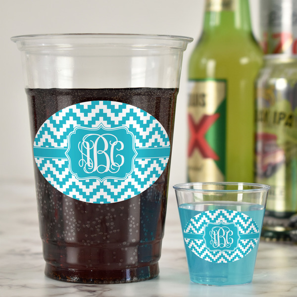 Pixelated Chevron Plastic Shot Glasses - In Context
