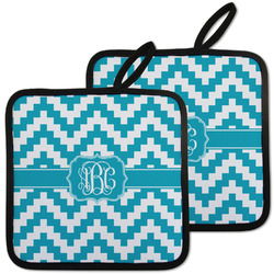 Pixelated Chevron Pot Holders - Set of 2 w/ Monogram