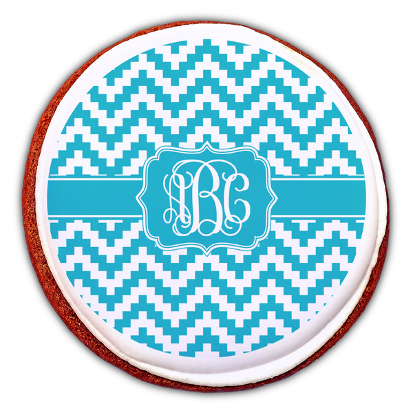 Pixelated Chevron Printed Icing Circle - Large - On Cookie