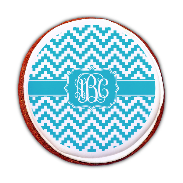 Pixelated Chevron Printed Icing Circle - Medium - On Cookie