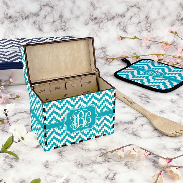 Pixelated Chevron Recipe Box - Full Color - In Context