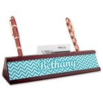 Pixelated Chevron Red Mahogany Nameplate with Business Card Holder (Personalized)