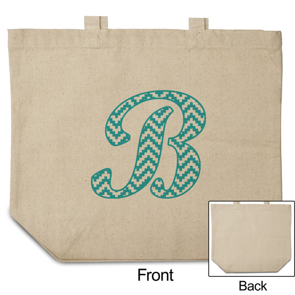 Pixelated Chevron Reusable Cotton Grocery Bag - Front & Back View