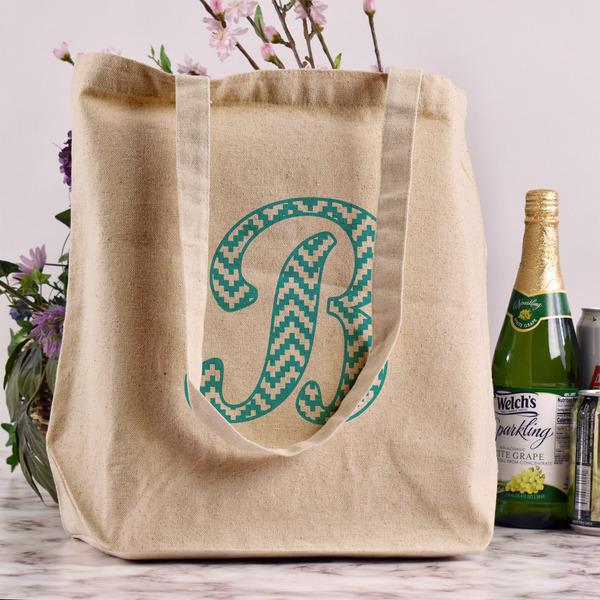Pixelated Chevron Reusable Cotton Grocery Bag - In Context